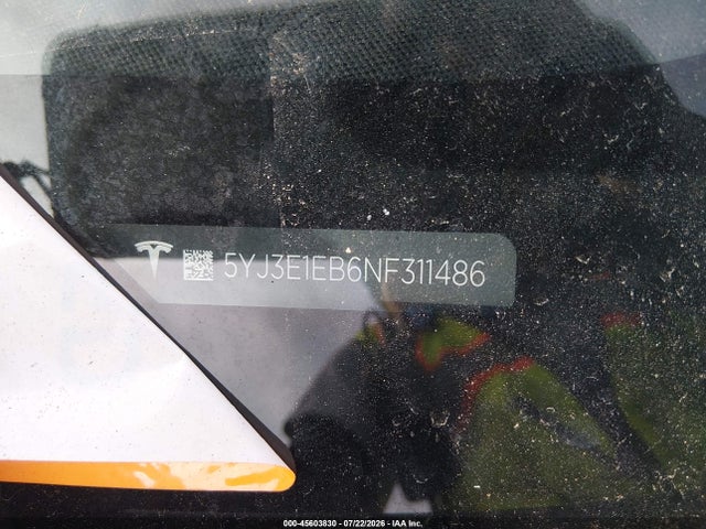 Продаж на аукціоні авто 2022 Tesla Model 3 Long Range Dual Motor All-wheel Drive, vin: 5YJ3E1EB6NF311486, номер лоту: 45603830