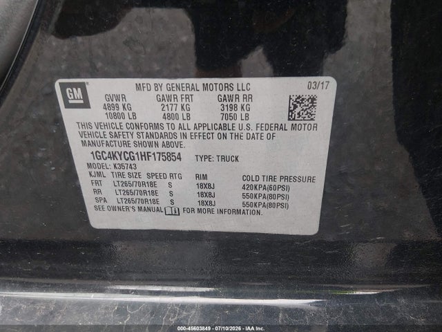 1GC4KYCG1HF175854 Chevrolet Silverado 3500hd Work Truck