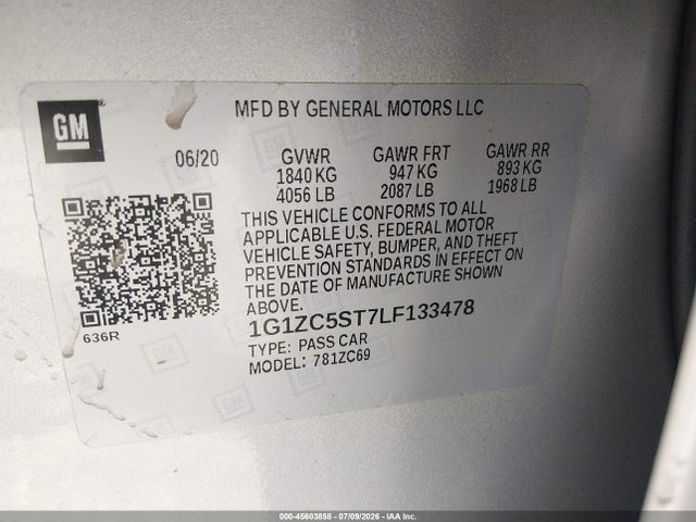 1G1ZC5ST7LF133478 Chevrolet Malibu Fwd 1fl