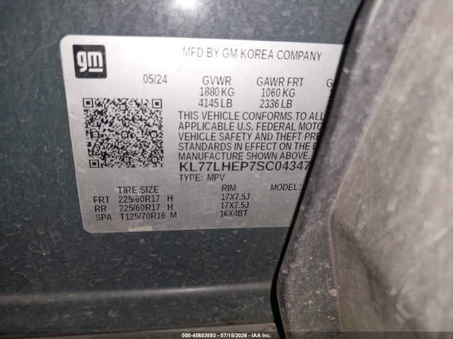 Продажа на аукционе авто 2025 Chevrolet Trax Fwd Lt, vin: KL77LHEP7SC043470, номер лота: 45603893