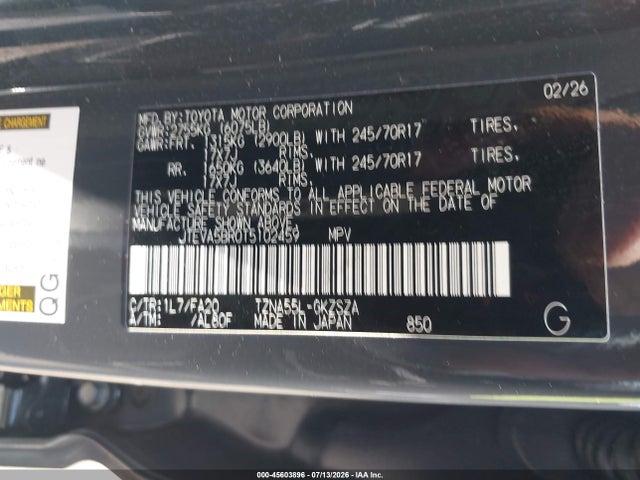 Продажа на аукционе авто 2026 Toyota 4runner Sr5, vin: JTEVA5BR0T5102459, номер лота: 45603896