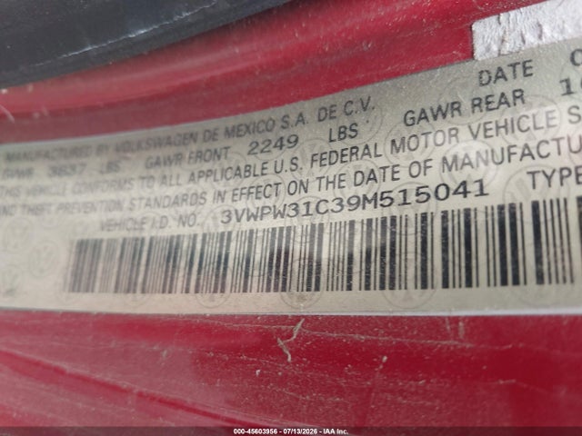 45603956 :رقم المزاد ، 3VWPW31C39M515041 vin ، 2009 Volkswagen New Beetle 2.5l مزاد بيع
