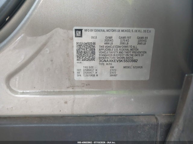 Chevrolet EQUINOX LT 2019 3GNAXKEV5KS533982 Image 9