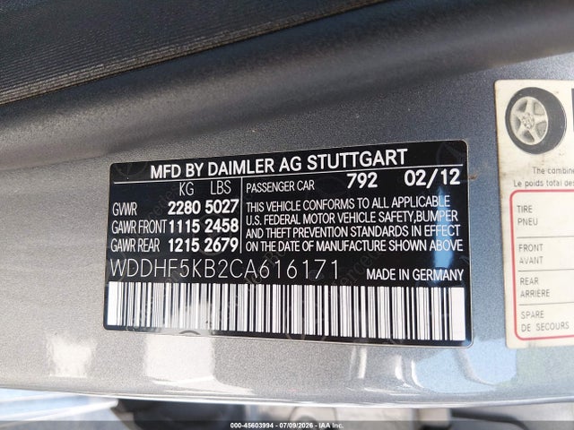 45603994 :رقم المزاد ، WDDHF5KB2CA616171 vin ، 2012 Mercedes-benz E 350 مزاد بيع