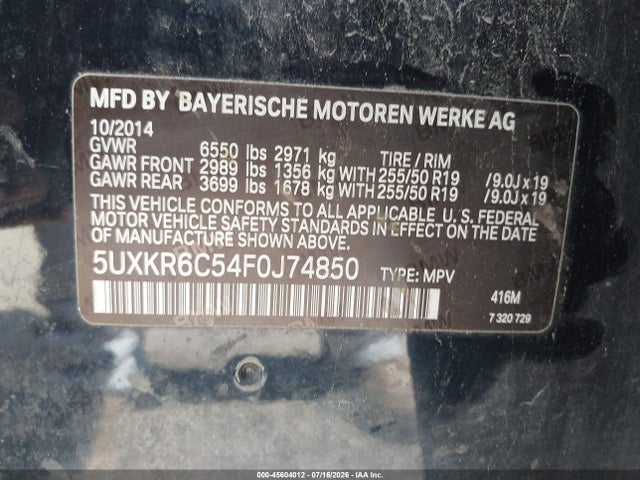 Aukcja sprzedaży 2015 Bmw X5 Xdrive50i, vin: 5UXKR6C54F0J74850, numer aukcji: 45604012