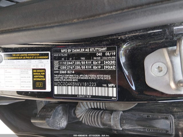 45604016 :رقم المزاد ، WDC0G4KBXKV181223 vin ، 2019 Mercedes-benz Glc 300 4matic مزاد بيع