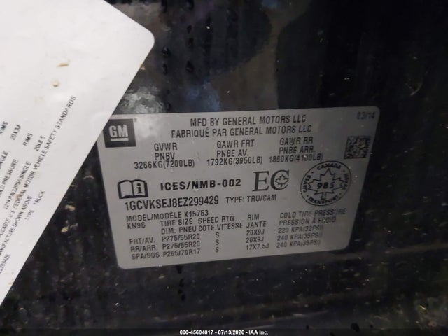 45604017 :رقم المزاد ، 1GCVKSEJ8EZ299429 vin ، 2014 Chevrolet Silverado 1500 1lz/2lz مزاد بيع