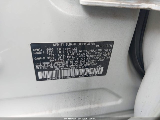 Subaru Ascent Limited 2019 4S4WMAPD5K3436482 Image 9