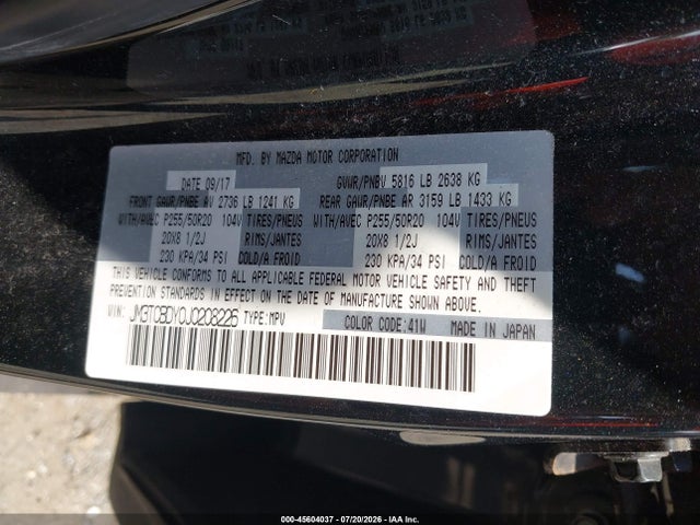 Aukcja sprzedaży 2018 Mazda Cx-9 Grand Touring, vin: JM3TCBDY0J0208226, numer aukcji: 45604037