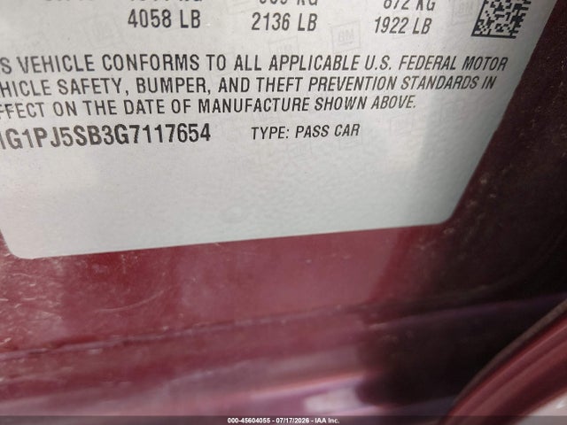 1G1PJ5SB3G7117654 Chevrolet Cruze Limited Eco Manual
