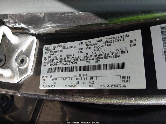 Продажа на аукционе авто 2019 Ford Escape Sel, vin: 1FMCU9HD1KUC07629, номер лота: 45604068