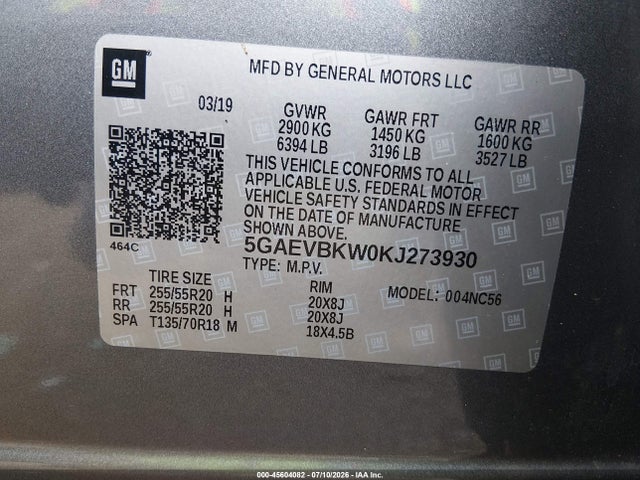 Aukcja sprzedaży 2019 Buick Enclave Awd Premium, vin: 5GAEVBKW0KJ273930, numer aukcji: 45604082