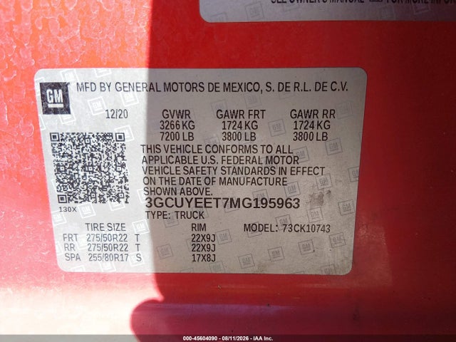 3GCUYEET7MG195963 Chevrolet Silverado 1500 4wd Standard Bed Rst
