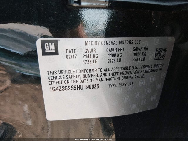 45604102 :رقم المزاد ، 1G4ZS5SS5HU190035 vin ، 2017 Buick Lacrosse Premium مزاد بيع