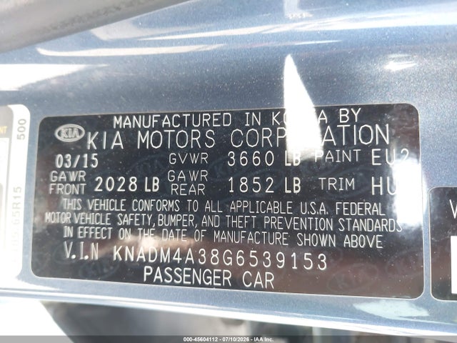 KIA RIO LX 2016 KNADM4A38G6539153 Image 9