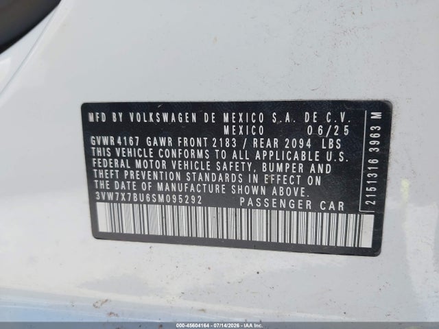 Aukcja sprzedaży 2025 Volkswagen Jetta 1.5t Se, vin: 3VW7X7BU6SM095292, numer aukcji: 45604164