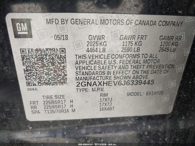 Chevrolet EQUINOX LS 2018 2GNAXHEV6J6339445 Image 9