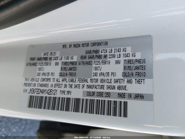 Продажа на аукционе авто 2021 Mazda Cx-5 Grand Touring, vin: JM3KFBDM4M1426121, номер лота: 45604193