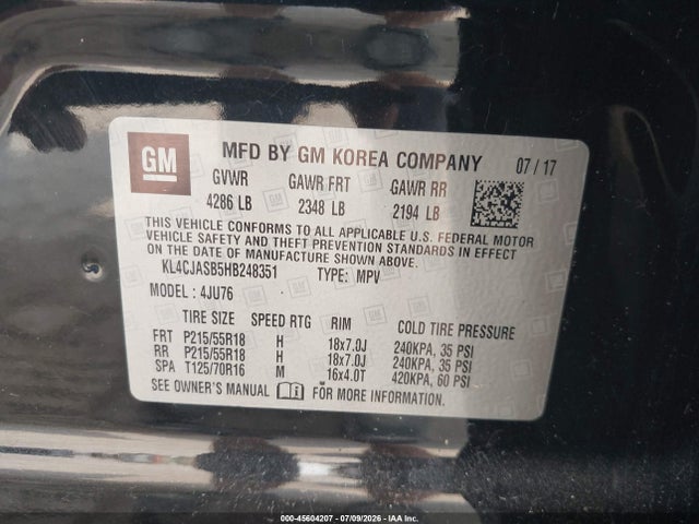 45604207 :رقم المزاد ، KL4CJASB5HB248351 vin ، 2017 Buick Encore Preferred مزاد بيع
