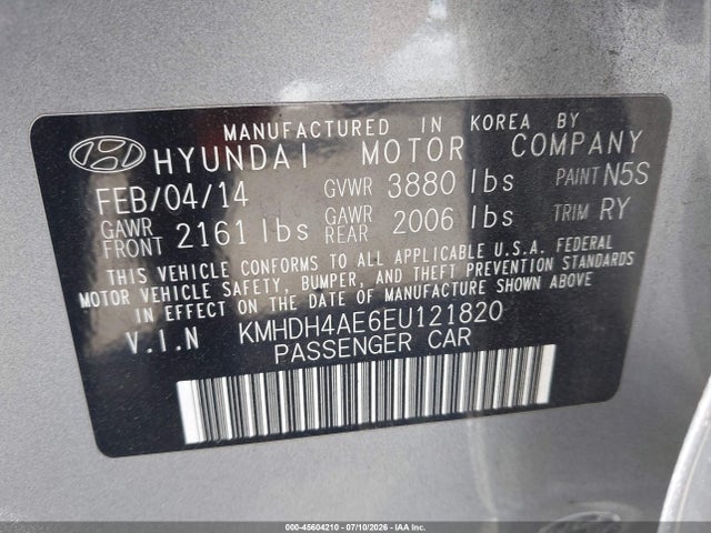 KMHDH4AE6EU121820 Hyundai Elantra Limited