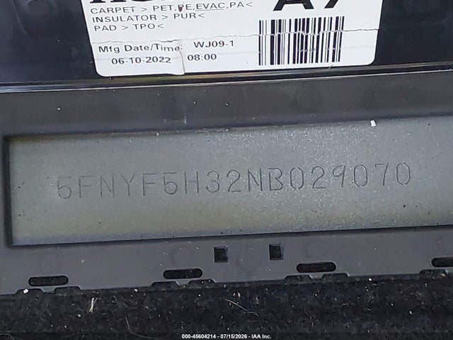 Продажа на аукционе авто 2022 Honda Pilot 2wd Sport, vin: 5FNYF5H32NB029070, номер лота: 45604214