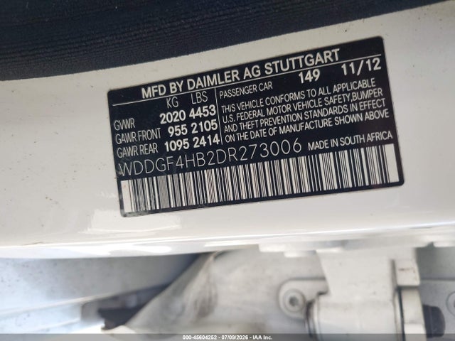 45604252 :رقم المزاد ، WDDGF4HB2DR273006 vin ، 2013 Mercedes-benz C 250 Sport مزاد بيع