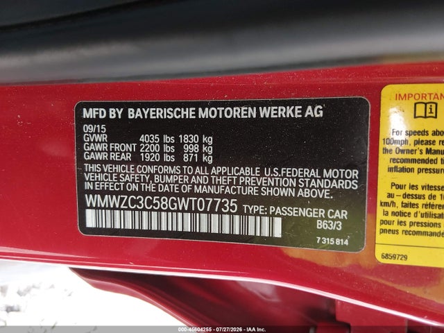 Продаж на аукціоні авто 2016 Mini Countryman Cooper S, vin: WMWZC3C58GWT07735, номер лоту: 45604255
