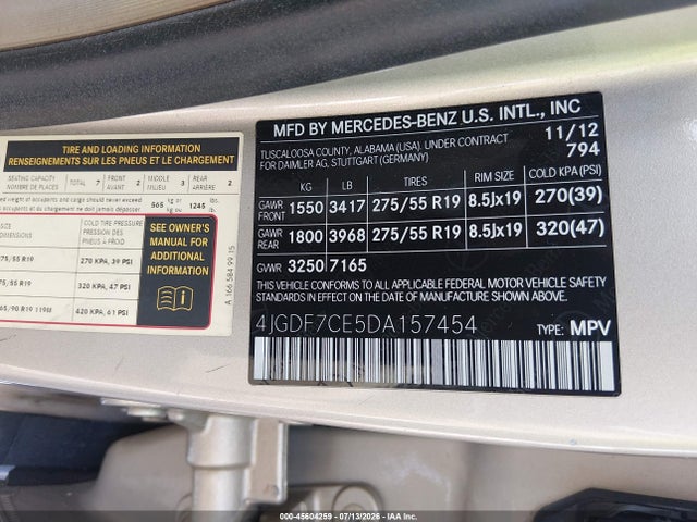 Продаж на аукціоні авто 2013 Mercedes-benz Gl 450 4matic, vin: 4JGDF7CE5DA157454, номер лоту: 45604259