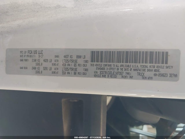 45604267 :رقم المزاد ، 3C6TRVDG5JE107357 vin ، 2018 Ram Promaster 2500 High Roof 159 Wb مزاد بيع