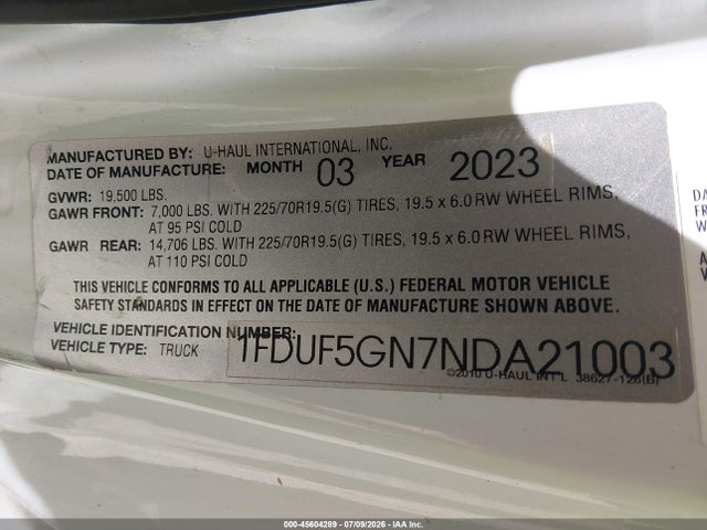 1FDUF5GN7NDA21003 Ford F-550 Chassis Xl/xlt