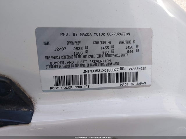 Aukcja sprzedaży 1999 Mazda Mx-5 Miata Leather Pkg/popular Equipment Pkg/sports Pkg/touring Pkg, vin: JM1NB3531X0100977, numer aukcji: 45604341