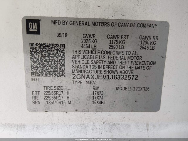 Chevrolet EQUINOX LT 2018 2GNAXJEV1J6332572 Image 9