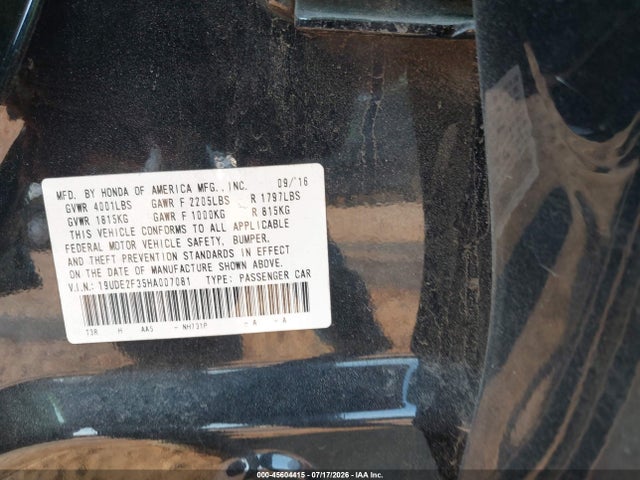 45604415 :رقم المزاد ، 19UDE2F35HA007081 vin ، 2017 Acura Ilx Acurawatch Plus Package مزاد بيع