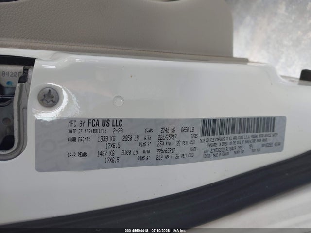 Aukcja sprzedaży 2020 Dodge Grand Caravan Sxt, vin: 2C4RDGCG2LR178449, numer aukcji: 45604418
