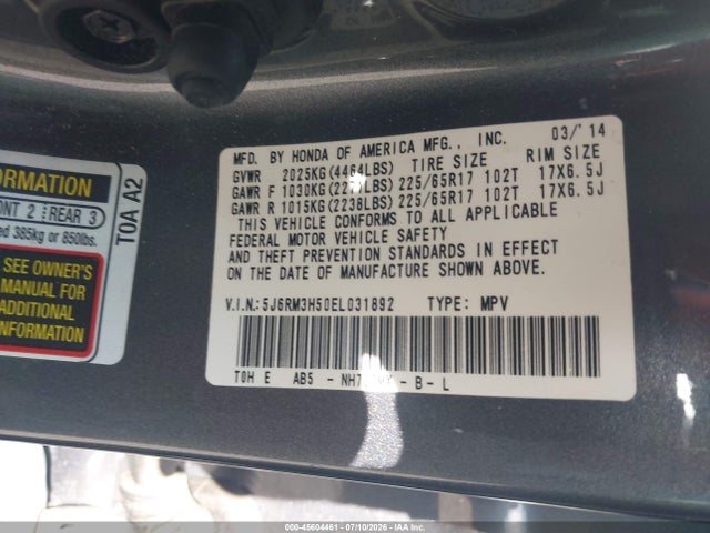 Honda CR-V EX 2014 5J6RM3H50EL031892 Image 9