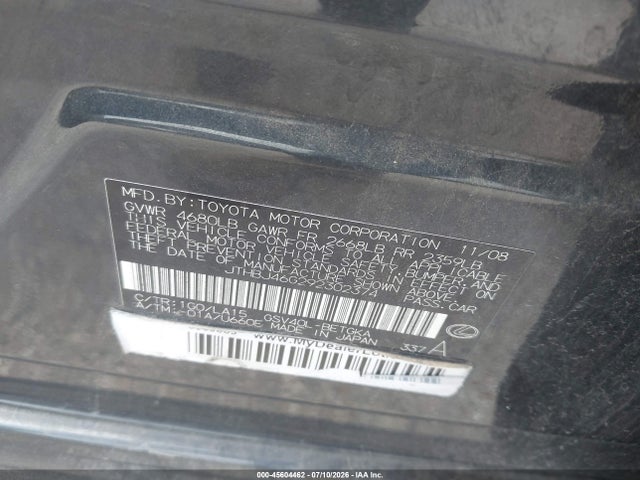 Продаж на аукціоні авто 2009 Lexus Es 350, vin: JTHBJ46G292302374, номер лоту: 45604462