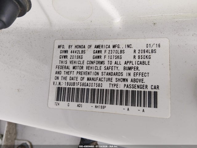 2016 Acura Tlx Tech მანქანა იყიდება აუქციონზე, vin: 19UUB1F58GA007580, აუქციონის ნომერი: 45604468
