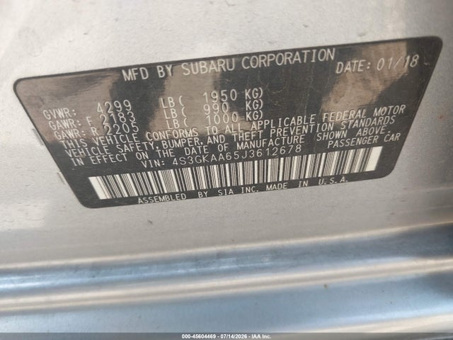 Продажа на аукционе авто 2018 Subaru Impreza 2.0i, vin: 4S3GKAA65J3612678, номер лота: 45604469