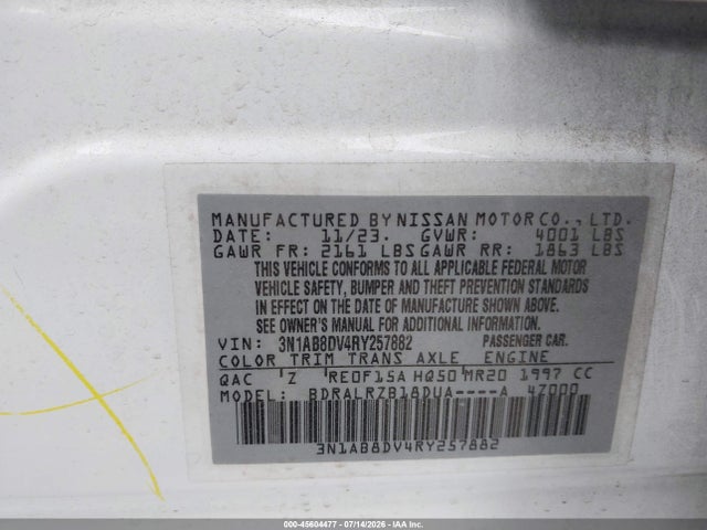 Продажа на аукционе авто 2024 Nissan Sentra Sr Xtronic Cvt, vin: 3N1AB8DV4RY257882, номер лота: 45604477