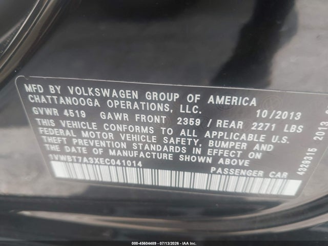 45604489 :رقم المزاد ، 1VWBT7A3XEC041014 vin ، 2014 Volkswagen Passat 1.8t Se مزاد بيع