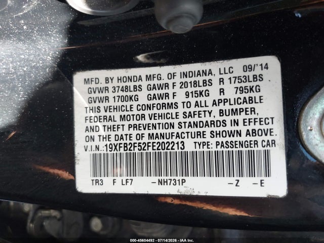 Honda Civic Lx 2015 19XFB2F52FE202213 Image 9