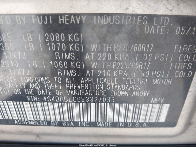 Subaru Outback 2.5i Limited 2014 4S4BRBLC6E3327035 Image 9
