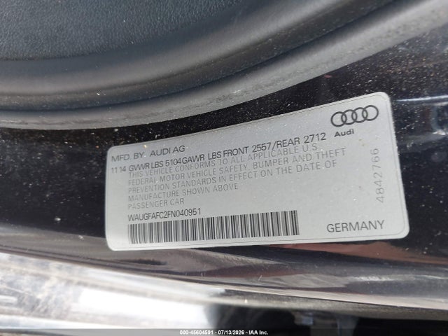 2015 Audi A6 2.0t Premium მანქანა იყიდება აუქციონზე, vin: WAUGFAFC2FN040951, აუქციონის ნომერი: 45604591