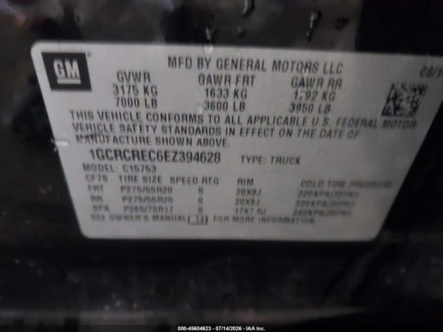 Aukcja sprzedaży 2014 Chevrolet Silverado 1500 Lt, vin: 1GCRCREC6EZ394628, numer aukcji: 45604623