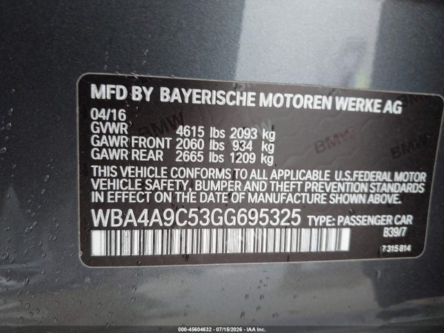 Продаж на аукціоні авто 2016 Bmw 428i Gran Coupe, vin: WBA4A9C53GG695325, номер лоту: 45604632
