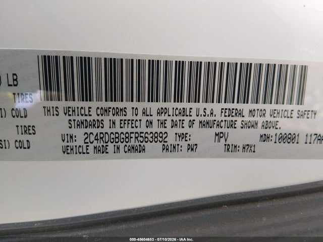 Aukcja sprzedaży 2015 Dodge Grand Caravan Se, vin: 2C4RDGBG8FR563892, numer aukcji: 45604653