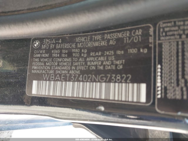Продажа на аукционе авто 2002 Bmw 325i, vin: WBAET37402NG73822, номер лота: 45604696