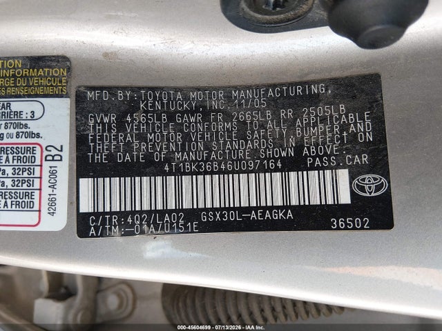 Продаж на аукціоні авто 2006 Toyota Avalon Xls, vin: 4T1BK36B46U097164, номер лоту: 45604699