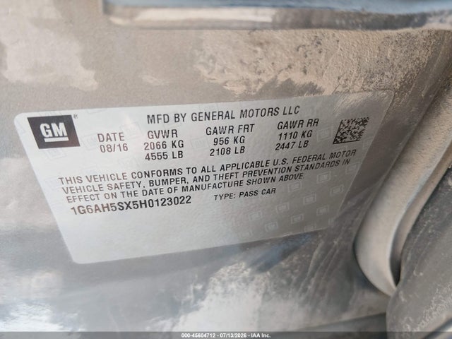45604712 :رقم المزاد ، 1G6AH5SX5H0123022 vin ، 2017 Cadillac Ats Luxury مزاد بيع