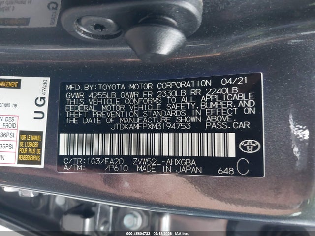 JTDKAMFPXM3194753 Toyota Prius Prime Xle